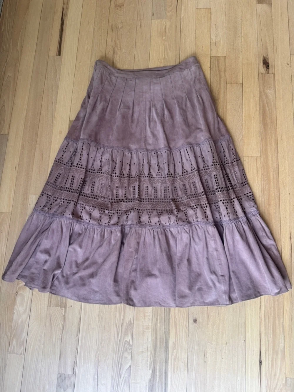 Anthropologie NWT Mauve Pink Suede Leather Full Tiered Skirt 10